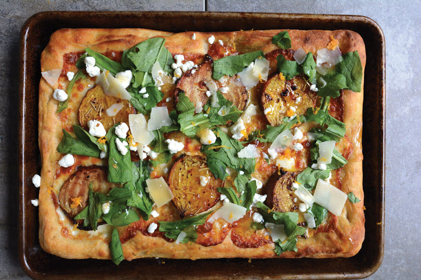 beets, goat cheese, arugula, pizza