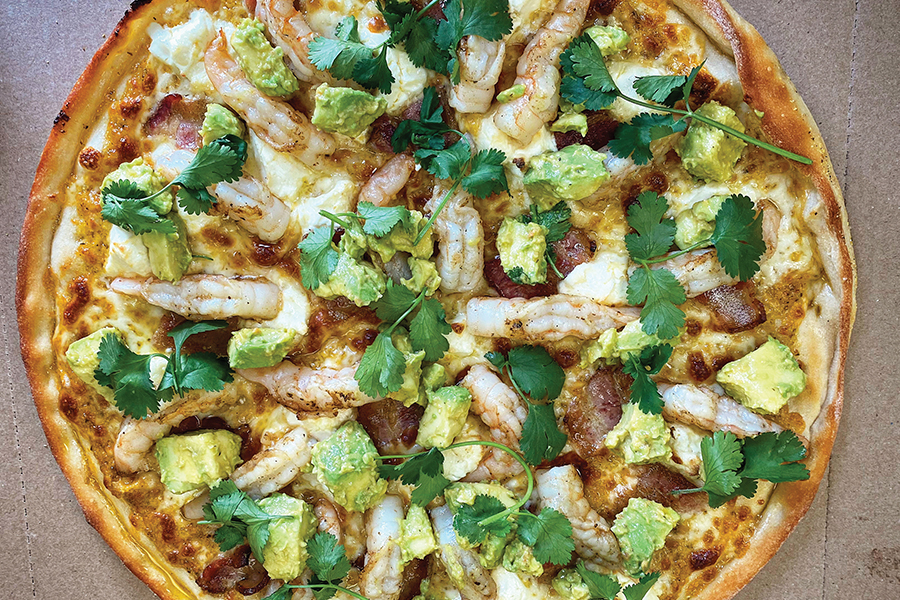 avocado pizza, Mojo de Ajo Pizza with Shrimp and Bacon, pizza toppings, pizza recipe