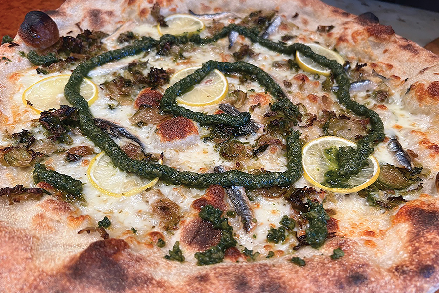 Fish & Arugula Pesto Pizza