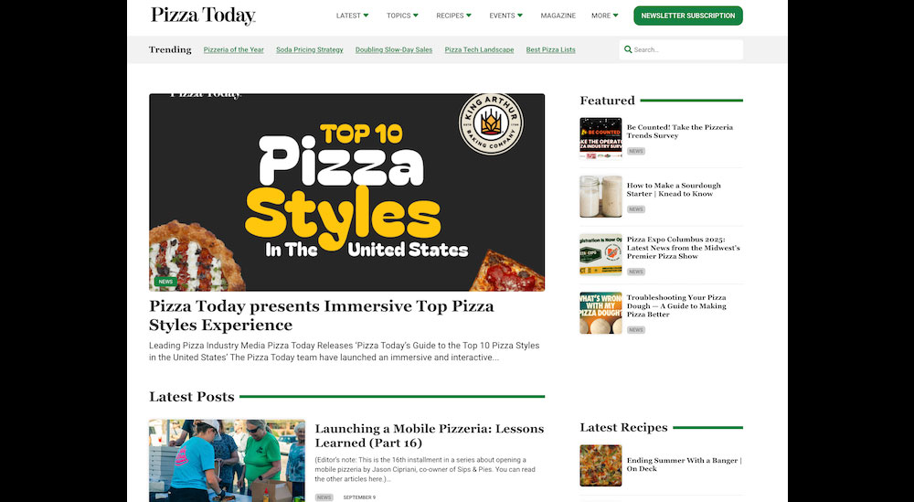 Pizza Today's new homepage and website