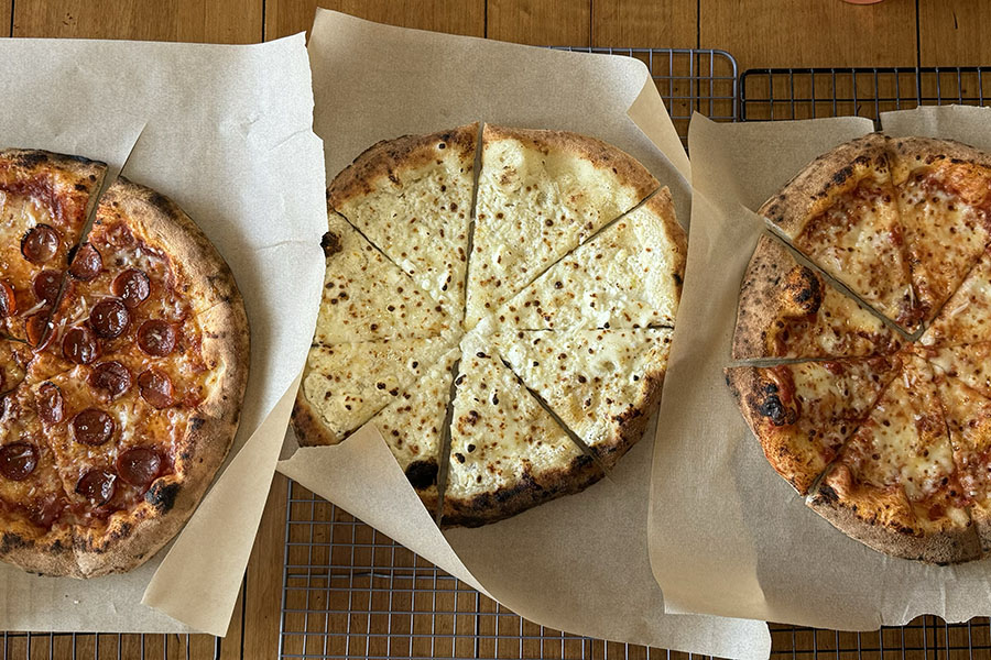 Image of three Neapolitan pizzas from Sips & Pies in Pueblo, Colorado.
