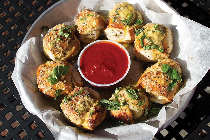 Garlic Appetizers like garlic knots, garlic bread, garlic breadsticks, garlic knots from St. Angelo's Pizza in Atlanta Georgia