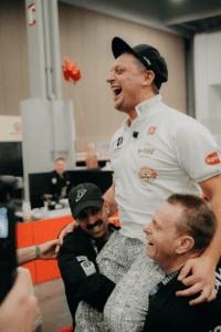 Montreal's Pizzeria No. 900 team mates hoist Mirko D'Agata on their shoulders in celebration of Mirko winning the Pizza Napoletana Division at the International Pizza Challenge during Pizza Expo in Las Vegas. Photo courtesy of Pizzeria No. 900.
