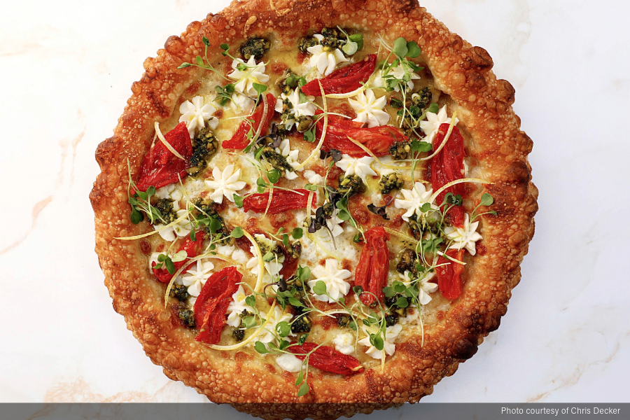 three cheese pizza by Chris Decker, Founding Pizzaiolo & Partner at Truly Pizza, in Dana Point, California. On Deck, pizza recipe